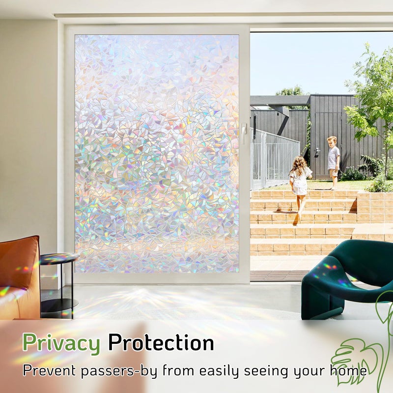 LUTE Window Privacy Film, Rainbow Window Film, 3D Decorative Stained Glass Cling, Non-Adhesive Vinyl Static Cling Removable Glass Stickers, Sun UV Blocking Decal Covering for Home, 17.5 x 78.7 inches - Image 4